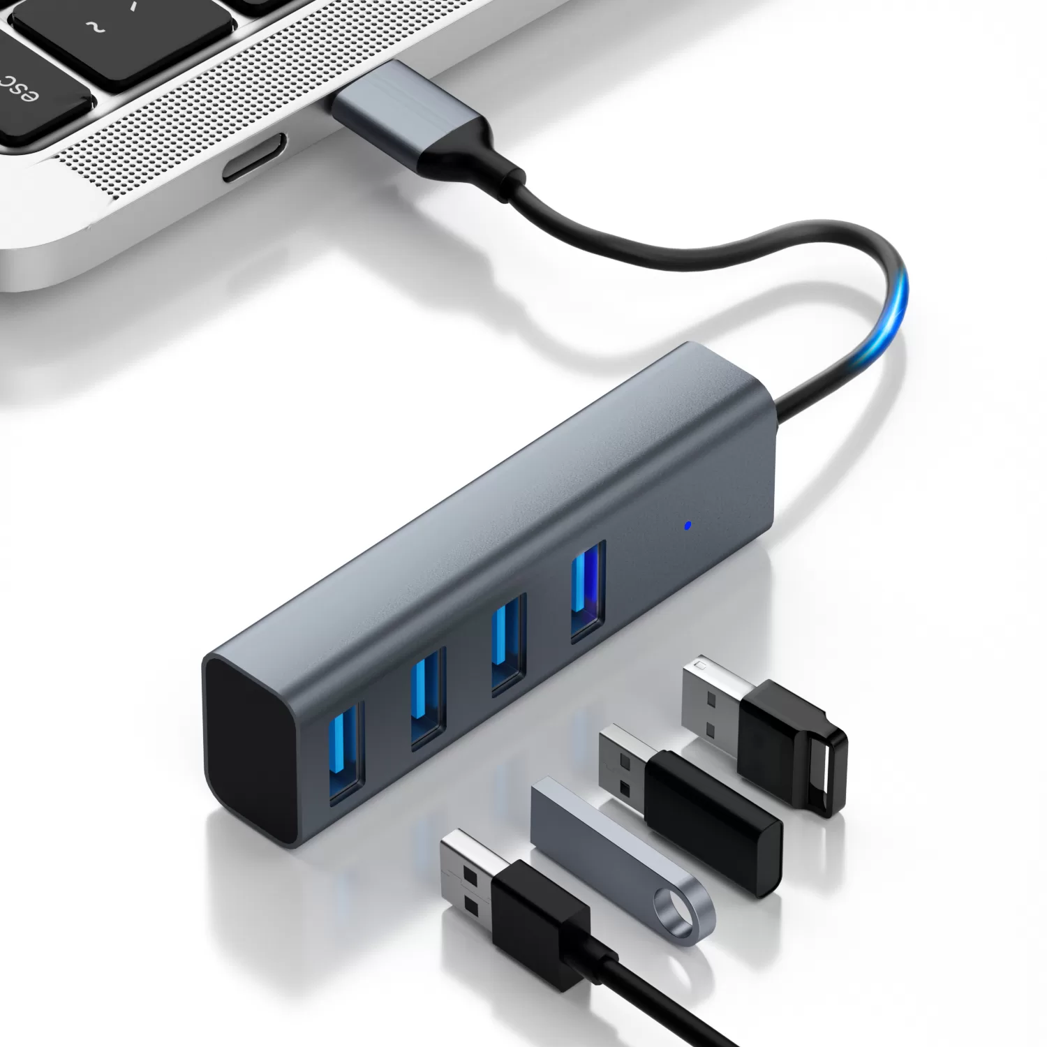 USB 3.0 Hub 4-Port Adapter Charger Data SLIM Super Speed PC Mac Laptop Desktop