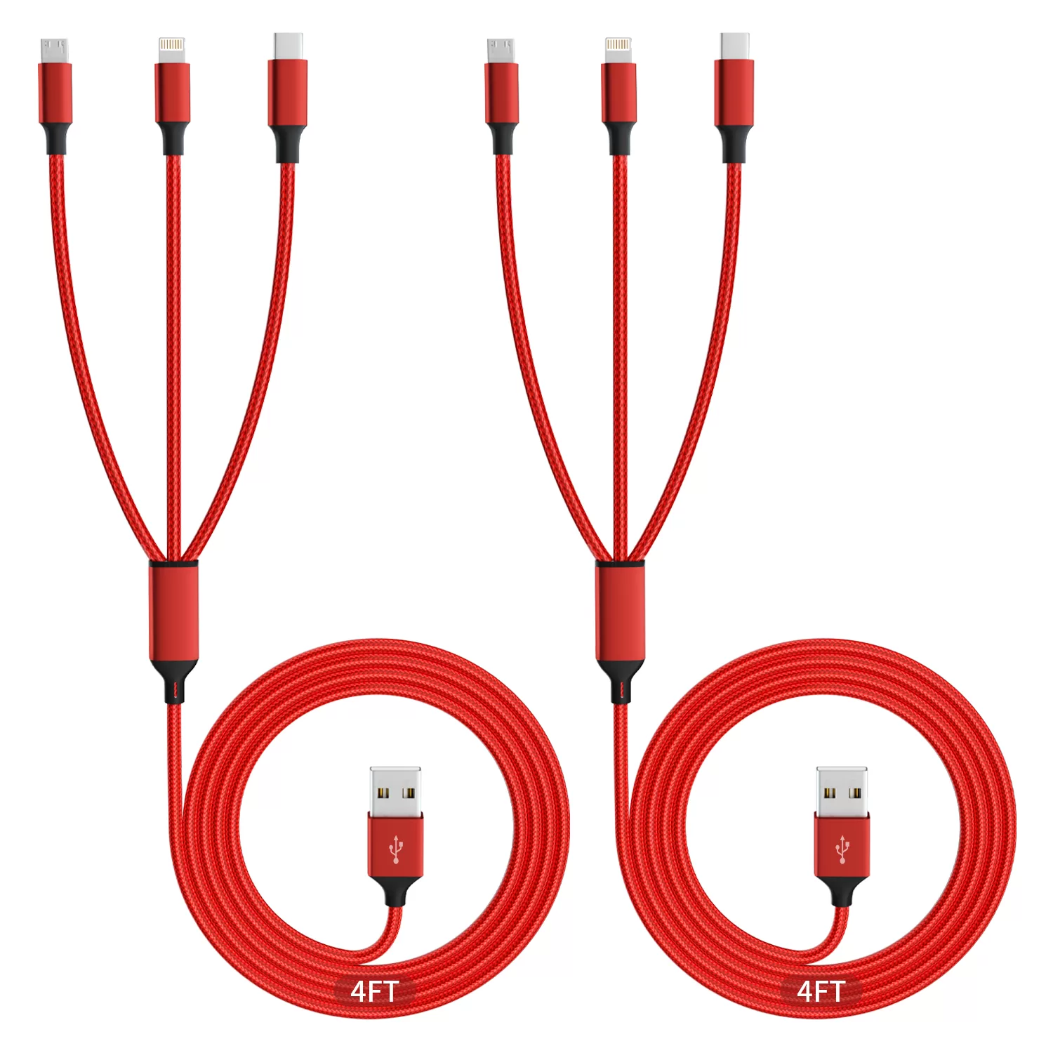 3-in-1 UsB To Lightning/Type c/Micro USB cable- 3ft